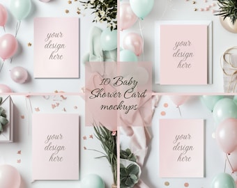 10 x Birthday Card Mockup 5x7 Rustic Art Card Mockups Party Invitations Invite Stationary Greetings Cards Baby shower Card PNG Digital