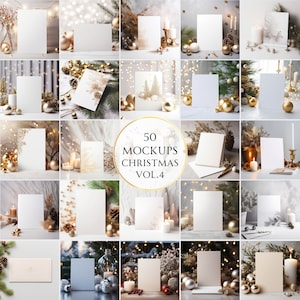 50 Weihnachtskarten Mockup Bundle 5x7 Rustikale Kunst Karte Mockups Festliche Ferien Saison Porträt Grüße Geburtstag Hochzeitskarte JPG Digitale Datei