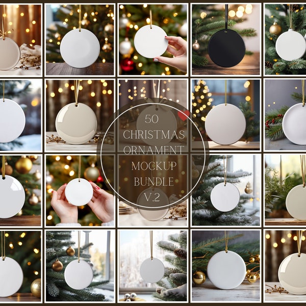 50 Christmas Mockup Blank White Round Ceramic Christmas Ornament Mockup Bundle Tree Ornament Mockup Christmas Mockups Canva Mockup Bundle