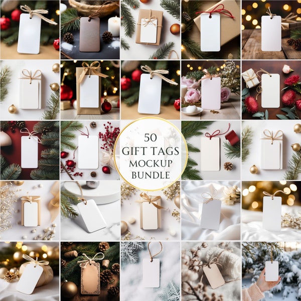 50 Christmas Gift Tag Mockup Bundle Gift Tag Mockups Name Card Mockup Stationary Greetings Cards Birthday Wedding Card JPG Digital Download