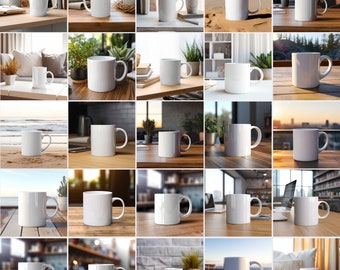 50 Coffee Mug Mockups Bundle: Modern Styled Stock Photos (PNG Digital Download)