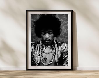 Jimi Hendrix Rock and Roll, 1960s, Black and White Photo, Vintage
