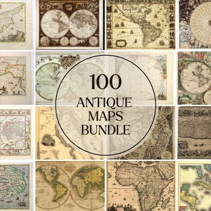 100 Antike Weltkarte Sammlung, digitale Vintage Karten, Sofort Download Bundle von 100 historische Karten, Vintage Kartenset, Vintage Drucke