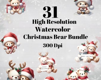 Weihnachten Teddybär Clipart Bündel, Aquarell Teddybär, Weihnachten Clipart Bündel, Aquarell Clipart Bären