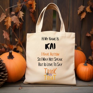 Personalized Non-Verbal Autism Trick or Treat Bag | Halloween Tote for Kids on The Spectrum | Trick-or-Treat Bag | FREE SHIPPING