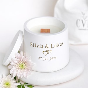 Personalisierte Hochzeitskerze: Sojawachs, Holzdocht, Initialen