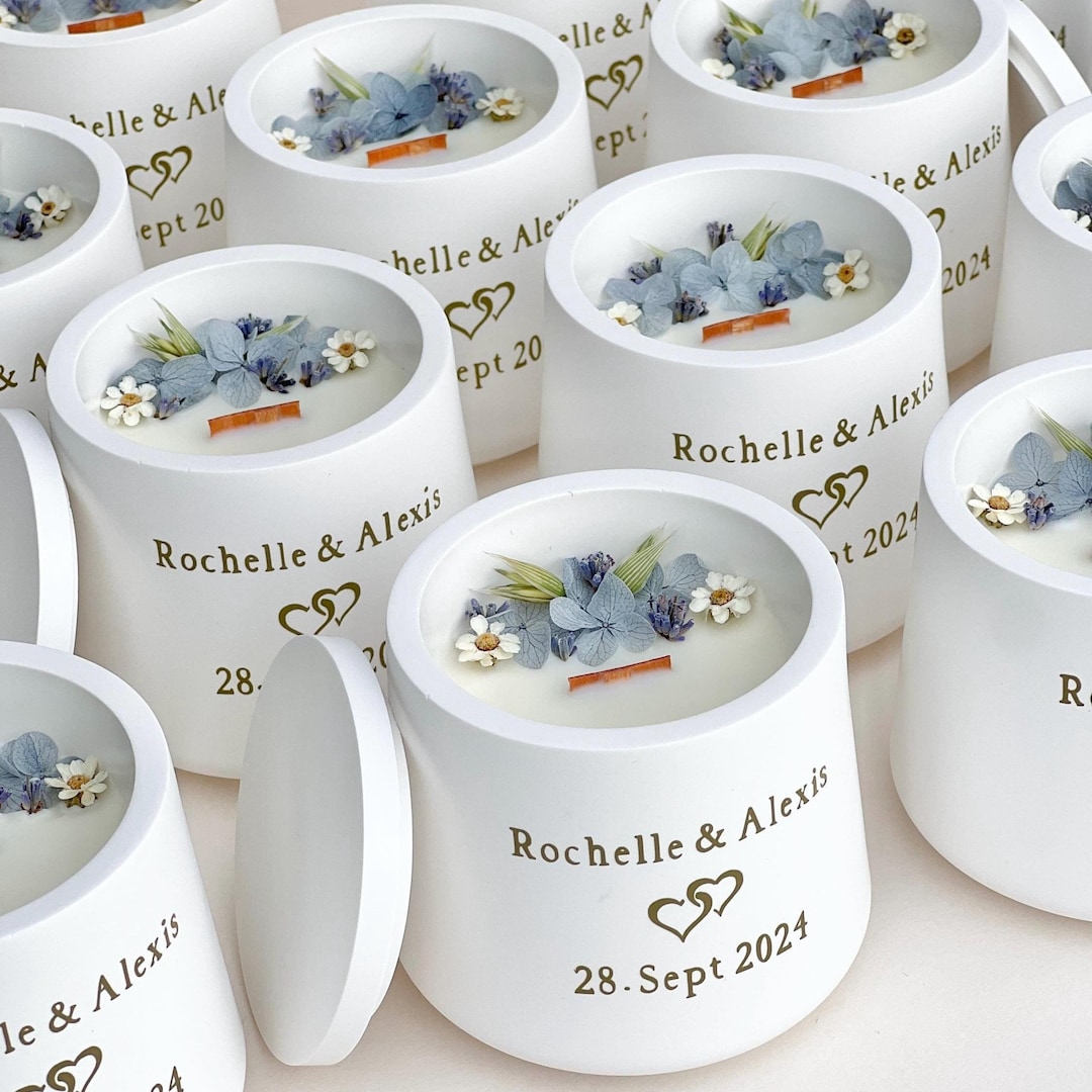 Personalized Wedding Candle Favors: Soy Wax Scented Candles With Dried ...