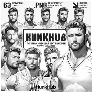 HunkHub, Western Muskulös Sexy Hunk Männer Bodybuilder PNG Clipart für Männer, Comic Illustration, digitaler Planer, T-Shirt, Becher, Becher, Aufkleber