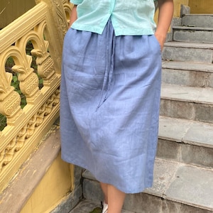 Linen Maxi skirt for Women- A-Line Summer Skirt for Beach, Elastic Waist Drawstring Skirt With Pockets, Boho Style Casual Maxi Skirt