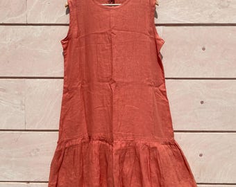 Linen Summer Dress for Women – Sleeveless Ruffle Hem Midi Dress – Casual Loose Fit A-Line Dress – Plus Size & Customizable