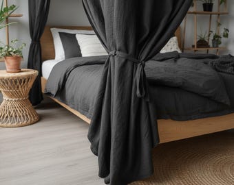 Linen Bed Canopy Curtains | Minimalist & Boho Bedroom Drapes | Custom Handmade Linen Panels for Four Poster Beds | Natural Home Decor