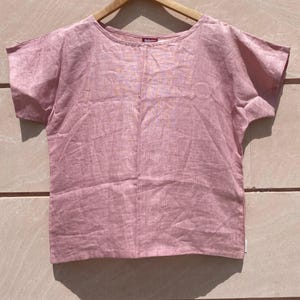 Women’s Linen Top – Loose Fit Shirt – Lightweight Summer Blouse – Short Sleeve Natural Linen Tee Top – Casual Linen Boho Handmade Clothing