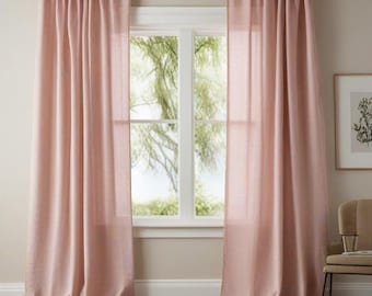 Tenda in lino naturale per soggiorno, tende in lino personalizzate, tenda in lino per camera da letto, tende a fil di ferro extra lunghe, tenda da caffè in stile fattoria
