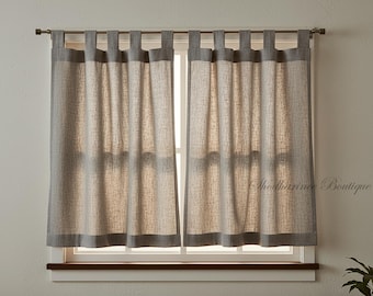Cortina de lino natural para café – Cortina corta para cocina o baño, cenefa de lino estilo rústico, panel de lino puro hecho a mano y ecológico