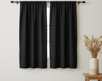 Cortinas de lino europeo natural para cafetería, cortas, para cocina, con filtro de luz para decoración rústica.