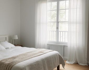Tende in puro lino per il soggiorno, tende in lino boho extra larghe, tende in lino pesante su misura per la camera da letto, tende da finestra in lino per bar