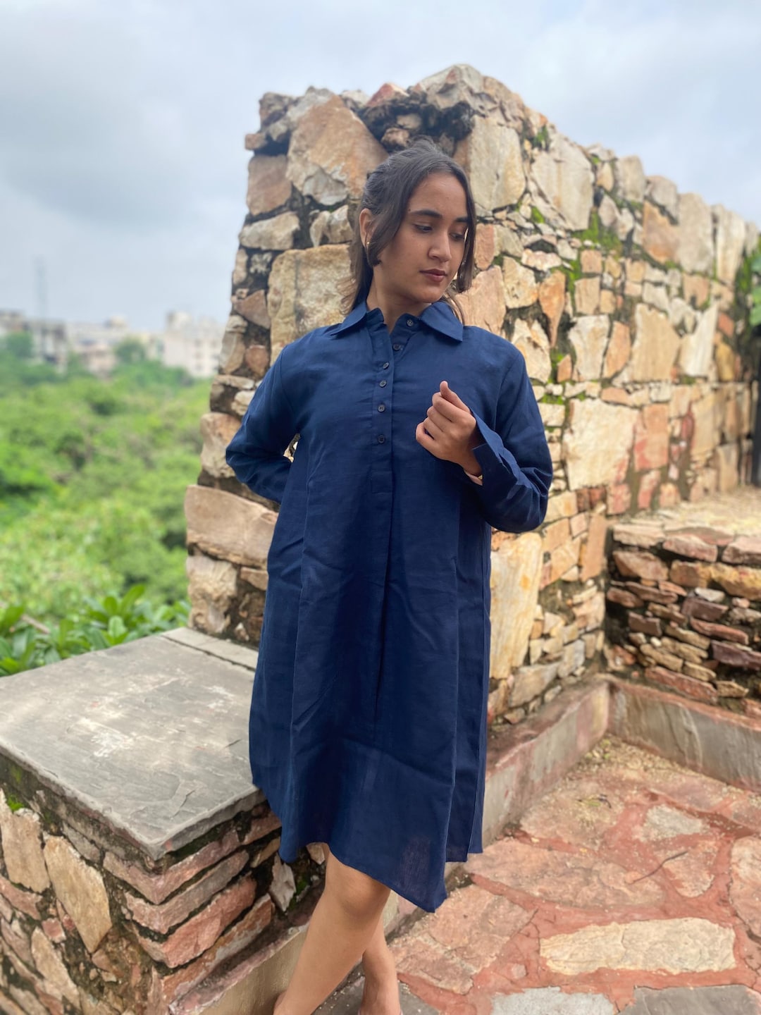 long sleeve linen shirt dress women 100% Linen Shirt Dress for Women A-line Button Down Long Sleeve Loose Tunic Dress Relaxed Fit Minimalist Summer Outfit Collared Dress
