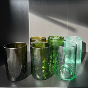 Upcycled drinking glasses made from wine bottles