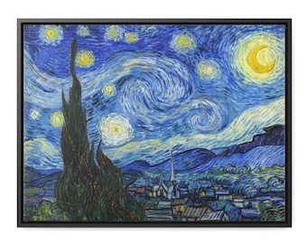 Stampa su tela incorniciata Notte stellata, Vincent Van Gogh, La notte stellata, Arte da parete ad altissima risoluzione, Pronta per essere appesa, Capolavoro d'arte classica