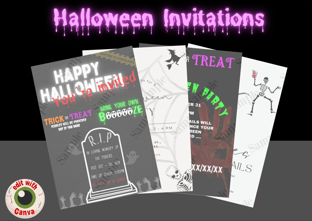 Editable Halloween Party Invitations Bundle DIY Halloween Etsy