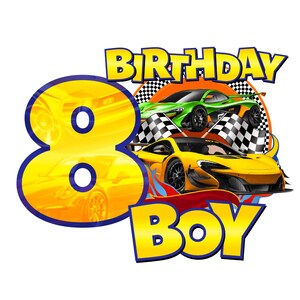 8th Cars Racing Geburtstag PNG Digital Download File Junge Alter 8 Sublimation Party Feier Re-Size 300dpi Qualität