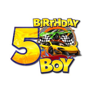 5e anniversaire de course de voitures fichier PNG en téléchargement numérique garçon de 5 ans sublimation fête célébration redimensionnement qualité 300 dpi