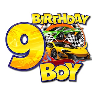 9th Cars Racing Geburtstag PNG Digital Download File Junge Alter 9 Sublimation Party Feier Re-Size 300dpi Qualität