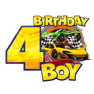 4th Cars Racing Compleanno PNG Download digitale File Ragazzo Età 4 Sublimazione Festa Celebrazione Ridimensionamento 300 dpi Qualità