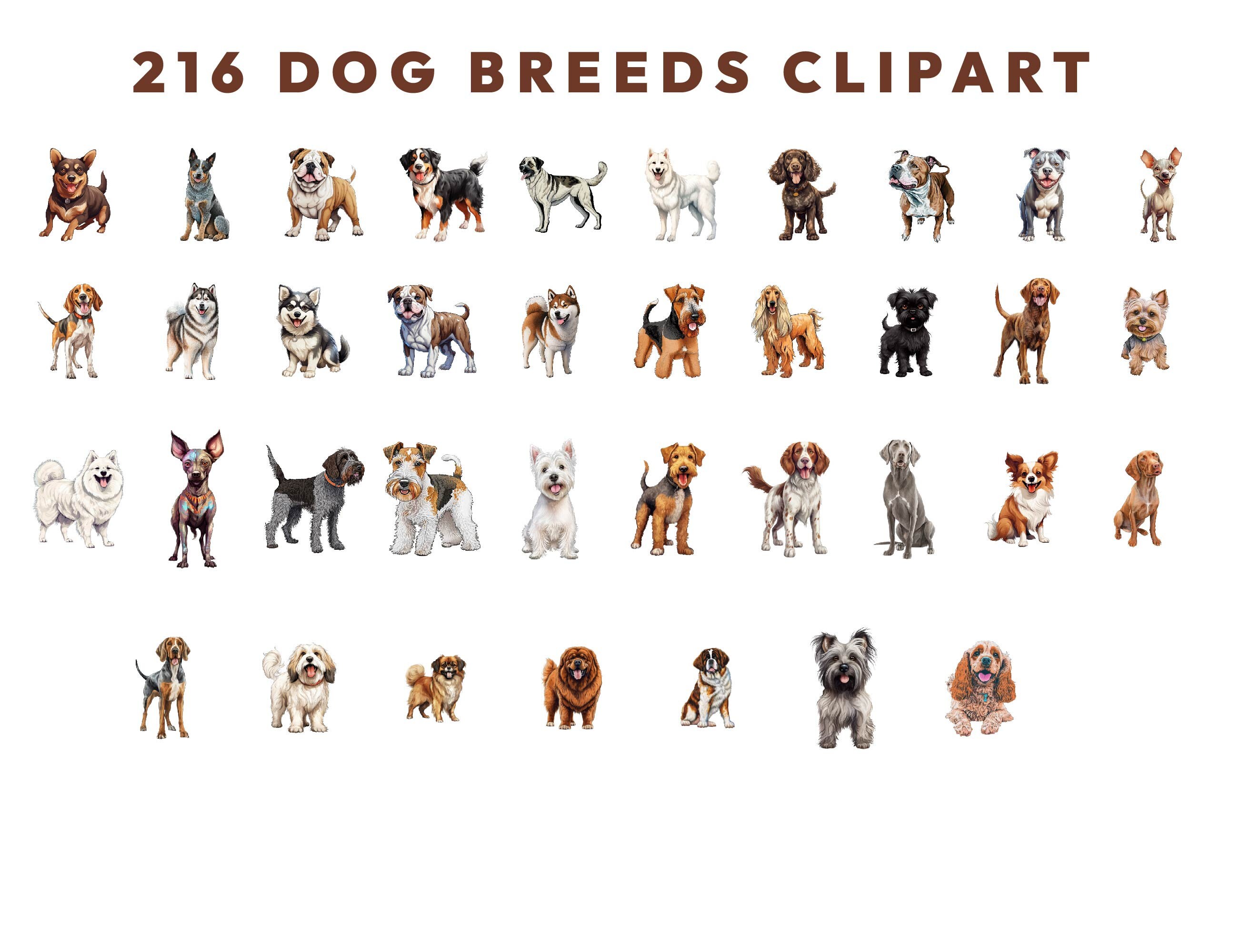 216 Watercolor Dog Clipart Bundle, Dogs PNG, Dog Breeds PNG ...
