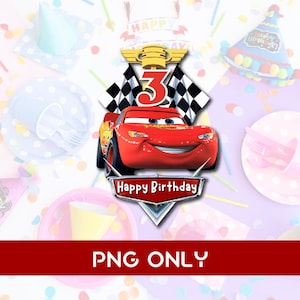 Rennauto McQueen 3. Geburtstag Junge PNG Digital Download Datei Junge Alter 3 Sublimation Party Feier Re-Size 300dpi Qualität