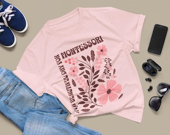 Floral Montessori Teacher T-Shirt, Unisex Cotton Tee