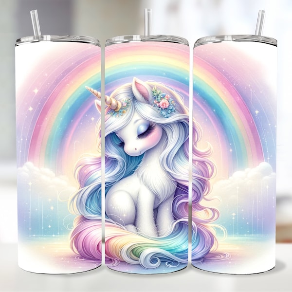 Pastel Unicorn Tumbler Wrap, 20 oz Skinny Tumbler Sublimation Design, Unicorn Sublimation Design, Watercolor Tumbler, Digital Download PNG