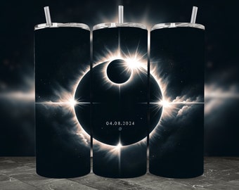 Solar Eclipse 2024 Tumbler Wrap, 8th April 2024 Solar Eclipse, 20oz Skinny Tumbler Sublimation, Digital Download PNG