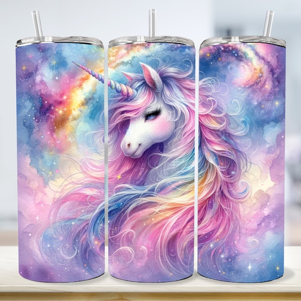 Pastel Unicorn Tumbler Wrap, 20 oz Skinny Tumbler Sublimation Design, Unicorn Sublimation Design, Watercolor Tumbler, Digital Download PNG