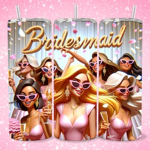 Bridesmaid Wedding Tumbler Wrap, 20 oz Skinny Tumbler Sublimation Design, Wedding Tumbler, Team Bride, Digital Download PNG