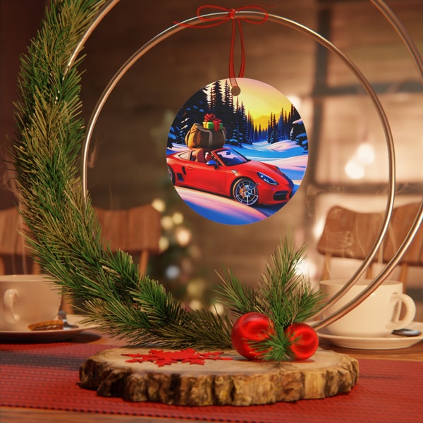 Christmas Porsche Winter Landscape Metal Ornaments - Festive Holiday Decor for Car Enthusiasts!
