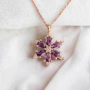 Amethyst Lotus Flower Necklace For Women • Handmade Purple Stone Necklace • Dainty 925 Sterling Silver Jewelry • Perfect Gift For Her