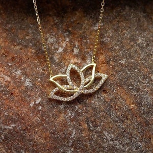 Gold Plated Lotus Flower Necklace,  Dainty Gold Necklace For Women, Lotus Flower Pendant, Sterling Silver Jewelry, Gift For Her