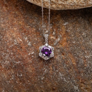 Purple Amethyst Necklace For Women, Handmade Sterling Silver Jewelry, Round Cut Amethyst Pendant, Unique Gifts For Her