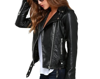 Genuine Handmade Lambskin Biker Leather Jacket Stylish Celebrity Leather Jacket Clubbing Wear Outfit Leather Jacket | Women's Leather Jacket