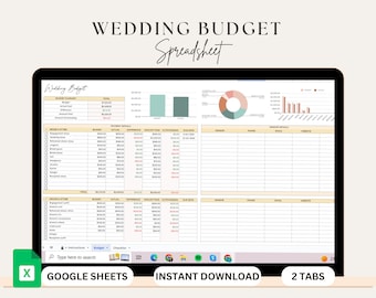 Hoja de cálculo para el presupuesto de la boda: Planificador de Google Sheets con lista de verificación (descarga digital)