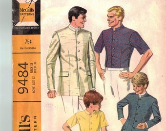 Vintage 1960s Pattern –Men's or Boys nehru Jacket, Chest 30"  McCall 9484