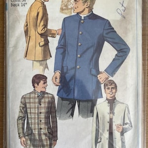 Patrón de costura vintage de los años 60: Chaqueta Nehru para hombre, pecho 86,3 cm (34") – Simplicity 7926