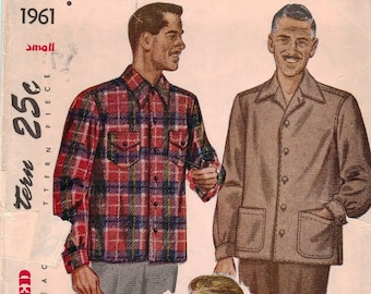Modello vintage anni '40 – Camicia sportiva – Circonferenza torace 34"-36" Simplicity 1961