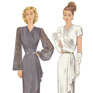 Vintage 1940s Sewing Pattern, Wrap Draped Dress - Bust: 36” (91.5cm)