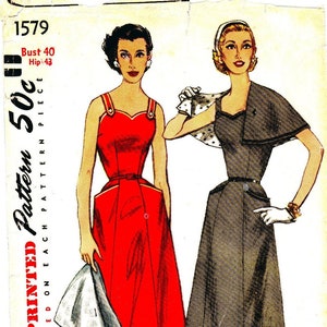 Puede incluir: Patrón de costura vintage Simplicity 1579 para un vestido. El patrón es para una talla de busto de 101,6 cm y una talla de cadera de 109,2 cm. El patrón está impreso en cada pieza y cuesta 50 centavos.