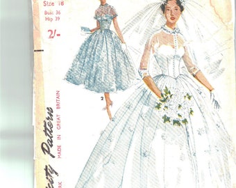 Vintage 1950s Sewing Pattern, Bridal Gown & Bridesmaid Dress - Bust: 36” (91cm)