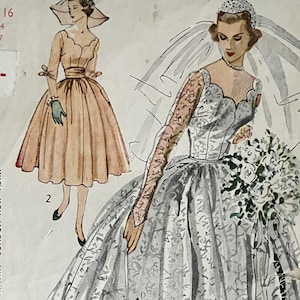 Vintage 1950s Sewing Pattern, Bridal Gown & Bridesmaid Dress - Bust: 34” (86cm) - Simplicity 8425