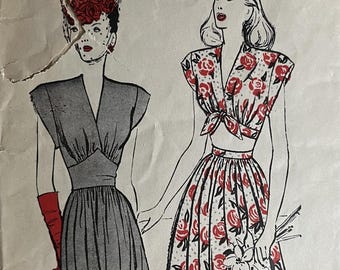 1940s Sewing Pattern: Midriff Dress & Dirndl Skirt - Bust 32" (81.2cm) - Butterick 3483