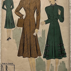 1930s Sewing Pattern: Women's Coat - Bust 38" (97cm) - DuBarry 2103B